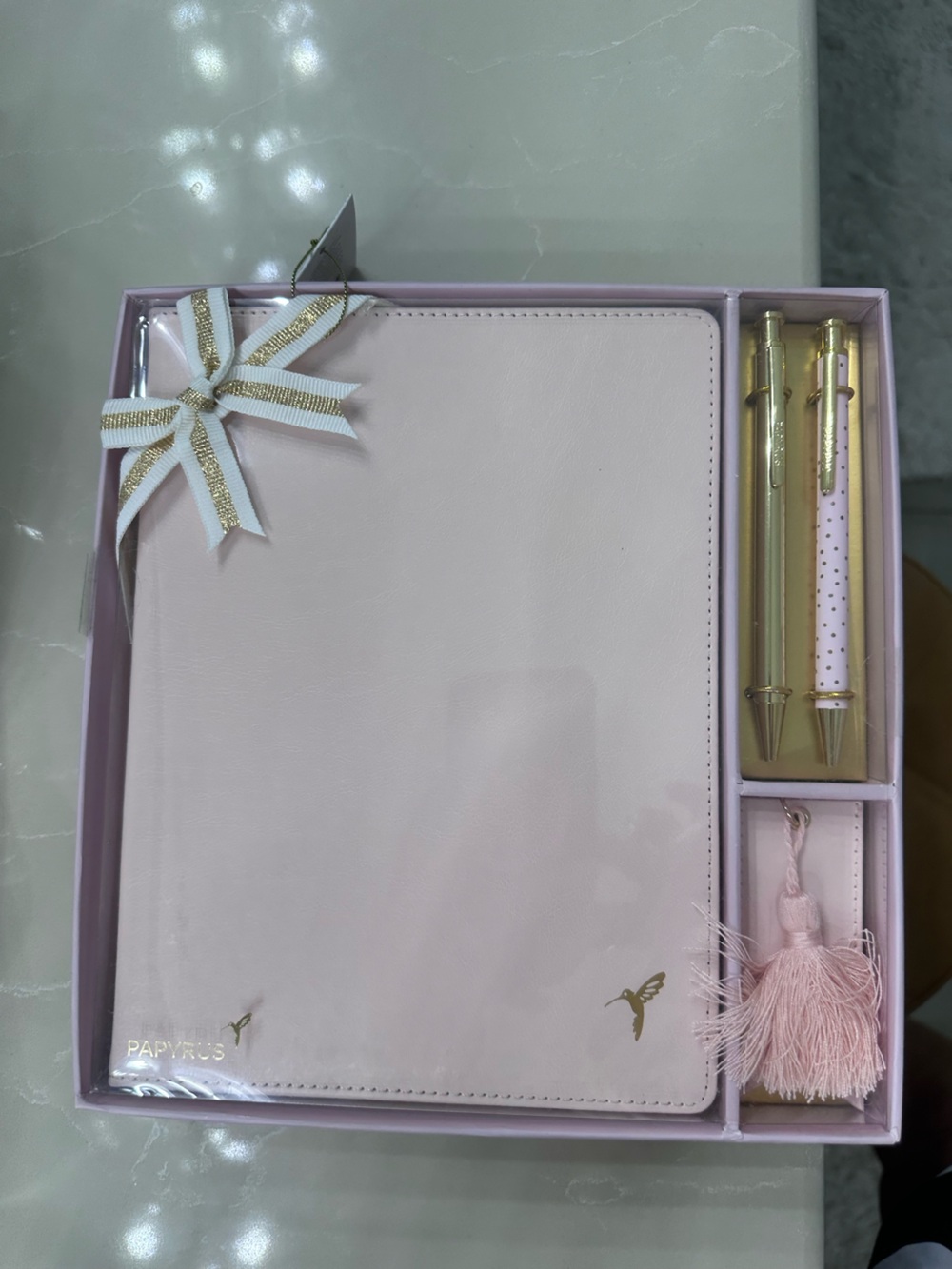Papyrus Blush Pink Journal Gift Set w/ 2 Gold Pens & Tassel Bookmark – New